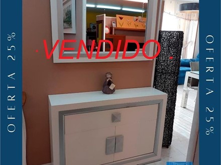 Mueble de entrada lacado blanco combinado plata